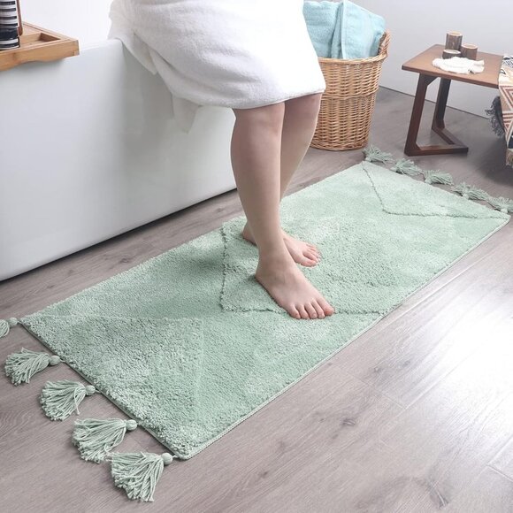 Boho Bath Mat Ming Green Bathroom Runner Decor 20x60 - Picture 7 of 8